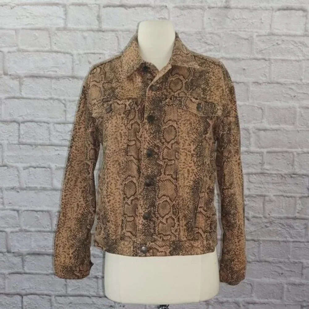 Free People Snakeskin Print Denim Trucker Jacket XS - Picture 3 of 10